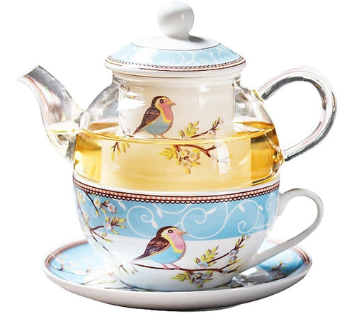 Jusalpha - Tetera Con Infusor, Taza Y Platillo, Porcelana