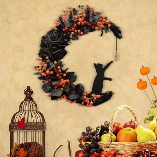 Coroa De Gatos Halloween Moon Para Decoração De Casa