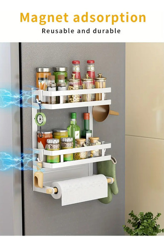 Organizador Magnético Doble Heladera Lavarropa Porta Rollo Blanco