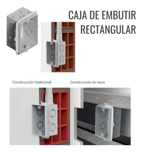 Caja De Luz Embutir Rectangular 10x5 Pvc - Pack X10 Gris