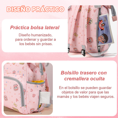 Nuhexry Mochila Pañaleras Para Bebe Bolsa Impermeable Multiusos Rosa