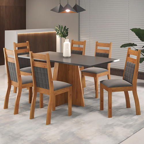 Mesa De Jantar 6 Lugares Click Mel/cinza/grafite - Viero Pés Cinza