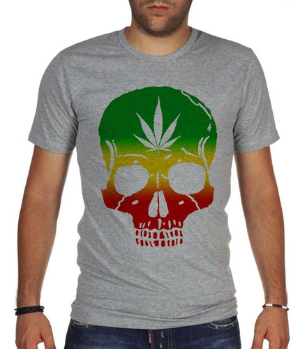 Remera De Hombre Reggae Calavera Cannabis Hoja Musica