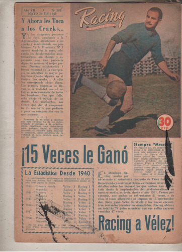 Revista Partidaria Racing * Vs Tigre - Nº 307 - Año 1949