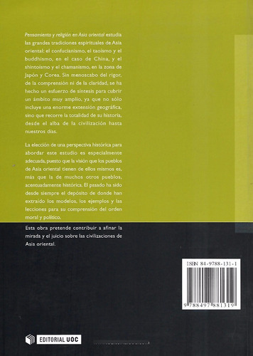 Pensamiento Y Religion En Asia Oriental, De Doménech Del Río, Antonio José. Editorial Uoc, Tapa Blanda En Español, 1026