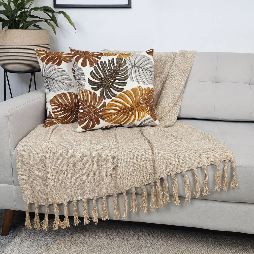 Manta Para Sofá Gigante Decorativa Naellartesanato 2,40x1,80 Cor Caramelo Mesclado