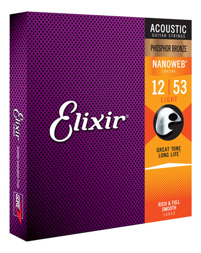 Kit 5 Encordoamento Elixir Violao Aco 012 Nanoweb Phos 16052