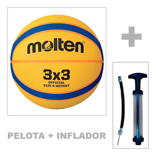Pelota Basquet Basket 3x3 Libertia Molten + Inflador Penalty