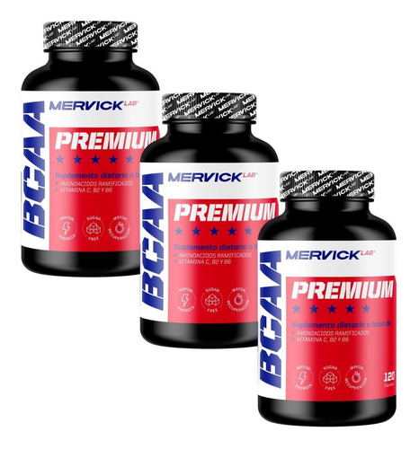 3 Bcaa Mervick Aminoacidos Premium Ramificados Por 120 Comp