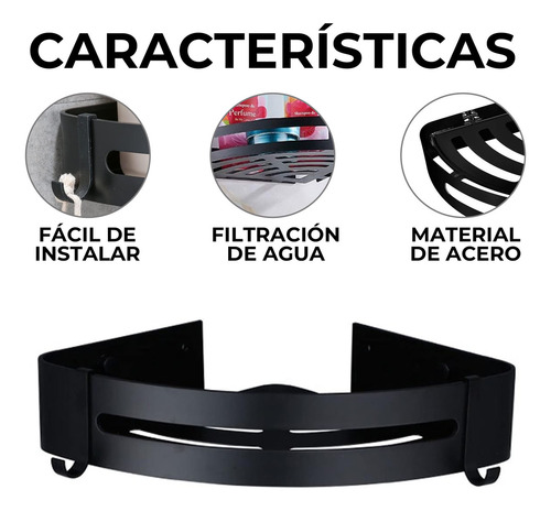 Juego De 2 Organizadores Para Ducha Triangulares Esquineros Metálicos Con Gancho Fasilyt Color Negro
