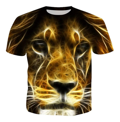 Impresión 3d Manga Corta Moda Polera Grande Gato León Leop