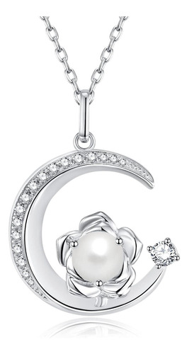 Collar De Perlas Con Piedra Natal De Junio De Plata De Ley 9
