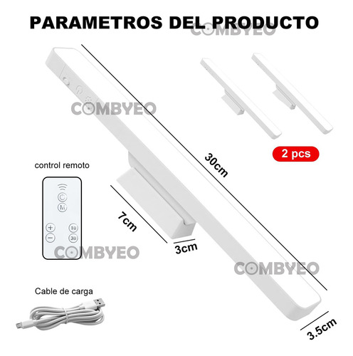COMBYEO 2 piezas Lampara Pared Interior Magnética Luz Con Táctil Y Remoto,Adsorción Magnética,Luces de 3 Colores y Brillo Ajustable.Para Estudio, Escritorio, Dormitorio, Paredes,Luces Led Recargables