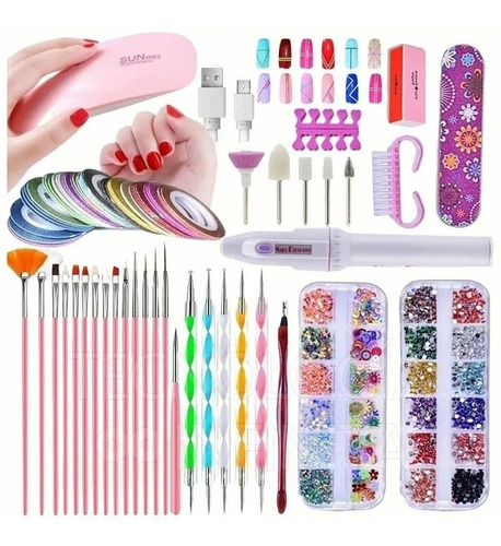 Kit Uñas Lámpara Uv Led Drill Taladro Y Decoración De Viaje