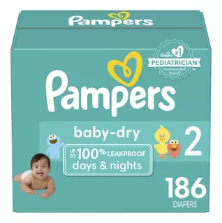 Pampers Baby Dry Pañales Etapa 2, 186 Unidades. Para Bebés