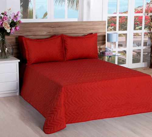 Cobre Leito Matelassado Classic Queen 03 Pçs Cor Vermelho