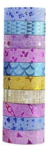 10 Fitas Adesiva Decorada Com Glitter Washi Tape Scrapbook