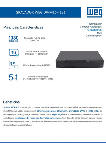 Gravador Dvr 16 Canais + 4 Ip 2mp, H.265, Até 8tb