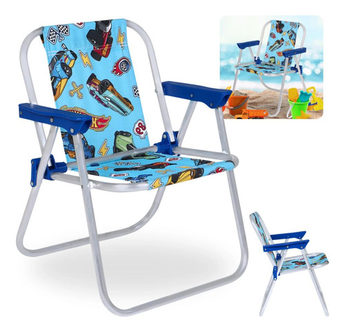 Kit 2 Cadeiras De Praia Infantil Em Aluminio Azul Hot Wheels