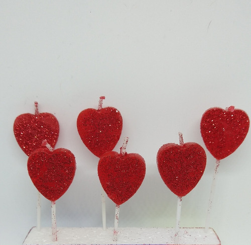 Imagen 1 de 4 de Vela Corazon Rojos X6 Cumpleaños Torta