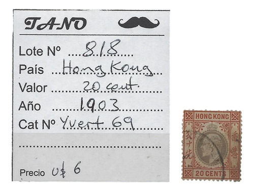 Lote818 Hong Kong 20 Cent. Año 1903 Yvert# 69 De Calidad