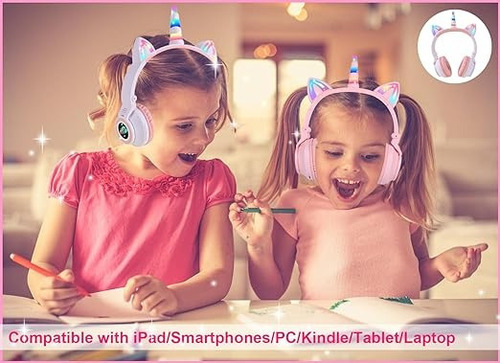 Audífonos De Diadema Ajustable De Unicornio Para Niños