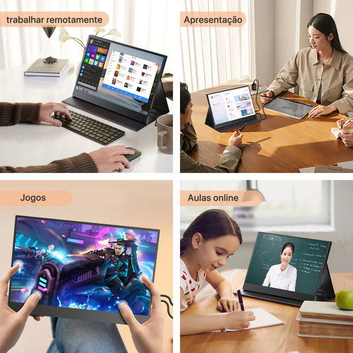 Monitor Portátil Uperfect 15,6 Polegadas 60hz 127/220v Touchscreen Pc Gamer Tela Lps Audio Estéreo Ultra Fino Full Hd 1920x1080 Hdmi Usb-c Win11 Mac Ps Xbox Switch