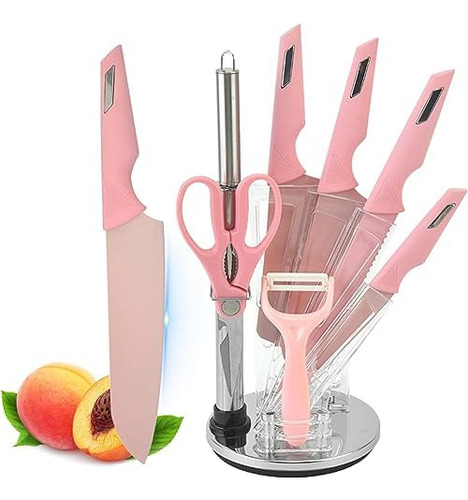 Juego De Cuchillos De Cocina, 8 Piezas, Color Rosa, Ultra Af