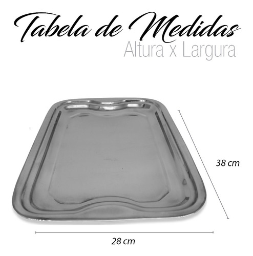 Imagem 4 de 7 de Bandeja Inox Retangular 38cm Bandeja Cafe Manha E Para Doces