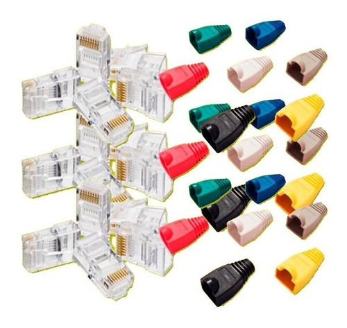 Kit 100 Capas Rj45 + 100 Rj45 Macho Cat5e + Nf Escolha A Cor