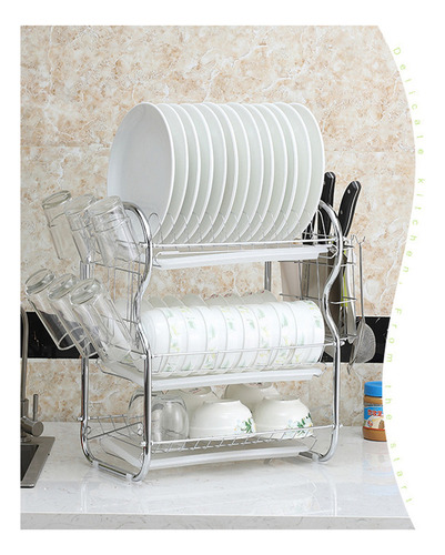 Lj Escurridor De Platos Grande De 3 Niveles Y Soporte Para