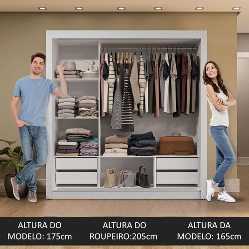 Guarda-roupa Casal 3 Portas De Correr Sublime Plus Madesa Bc Cor Branco/Cinza