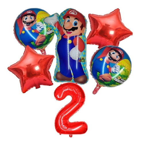 Imagen 1 de 1 de Set De 6 Globos Metalizados De Mario Bross Con Número