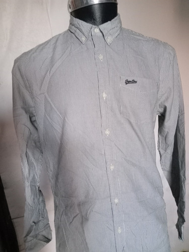 Camisa Súper Dry Extra Grande Slim Blanco Y Gris