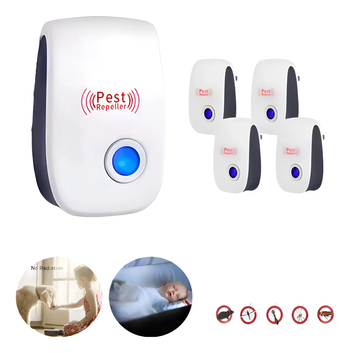 Pack Repelente Ultrasónico para Ratas, Mosquitos y Cucarachas - 4 Unidades sin Químicos