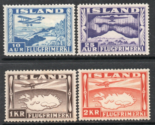 Islandia Serie X 4 Sellos Aéreos Avión Sobre Lago Año 1934 