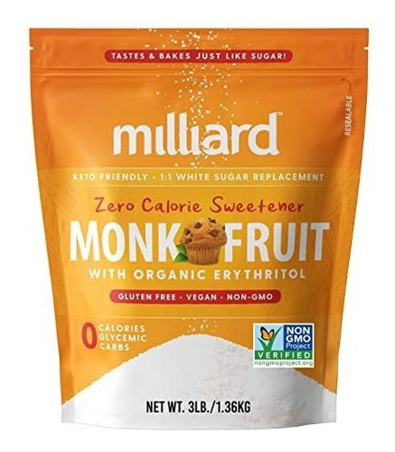 Milliard Monk Fruit Sweetner 1: 1 Sustituto Del Azúcar, 0 Ca