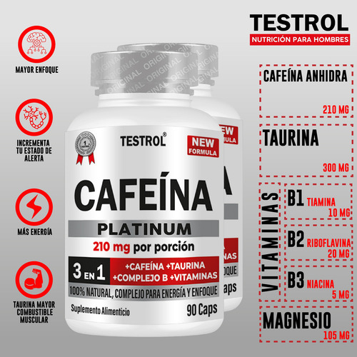 Cafeína Platinum Paquete 2 Piezas 90 Cápsulas Sabor Sin sabor