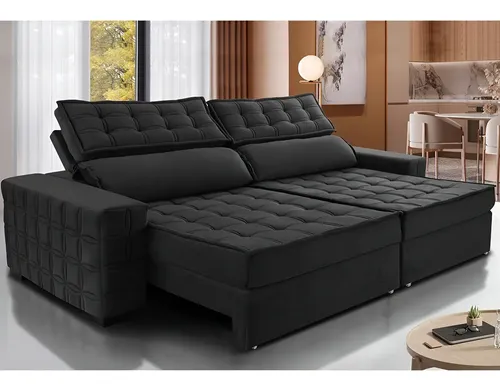 Sofá Retrátil 2,95m Cama Inbox Big Star. Com Softgel d40 Cor Preto