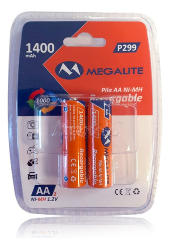 Megalite P299 pilas AA recargables 1400mah blister x 2u Ni-Mh