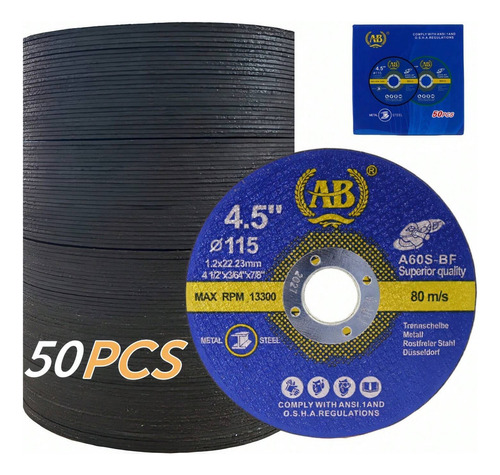 Disco De Corte Delgado P/metal Y Acero Inox 4 1/2(50pz) Color Azul