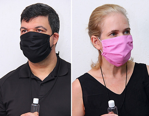 3 Máscaras Proteção Facial Em Tecido Lavável Com 2 Frascos 