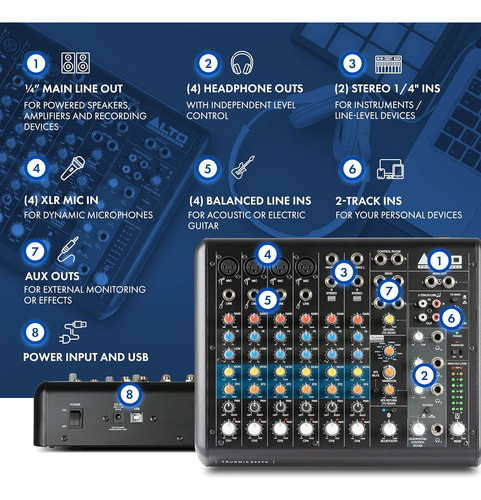 Mezclador De Audio Alto Truemix 800fx Con 4 Entradas De Micr