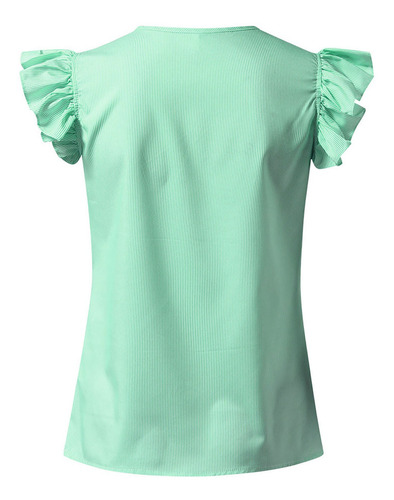 Tops De Mujer Verano A Rayas Con Cuello En V Volantes Sin Ma