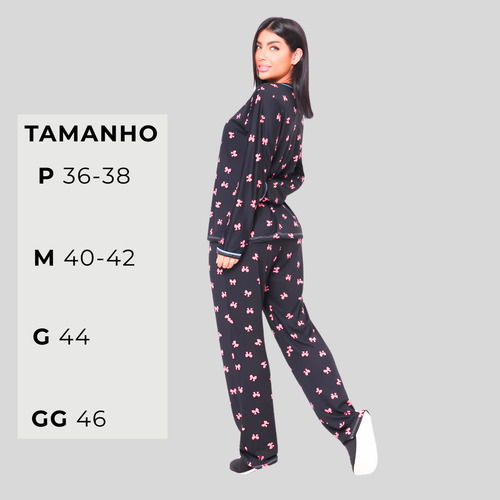 Pijama De Frio Feminino Americano Com Botão Macio Em Suede