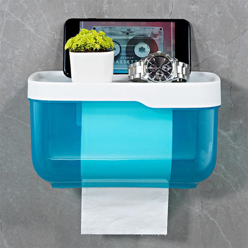 Caja De Pañuelos Autoadhesiva Para El Baño, Soporte Azul L