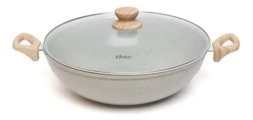 Panela Wok Antiaderente C/tampa 34cm Marble Edition Oster Cor Cinza Dust