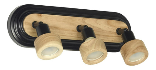 Spot 3 Luces Techo Pared Negro Y Madera Gu10 Carilux 61-3