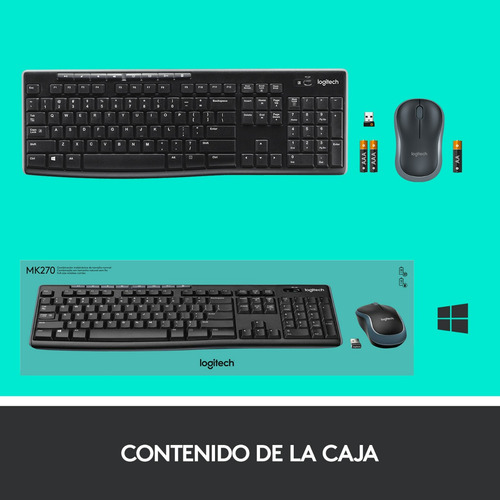 Imagen 9 de 9 de Kit de teclado y mouse inalámbrico Logitech MK270 Español Latinoamérica de color negro