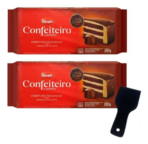 2 Barra Chocolate Harald 1,05kg Confeiteiro Ao Leite + Espat